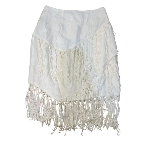 The Jetset Diaries Sahara Fringe Mini Skirt Women XS White Asymmetrical Tassel - Picture 4 of 16